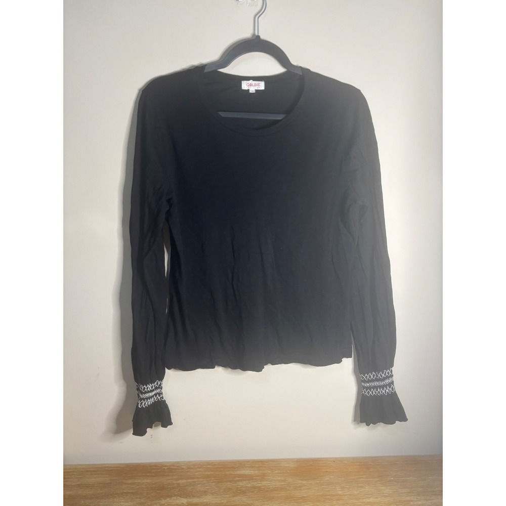 GOLDIE‎ Black Long Sleeve Ruffle Cuff Smocked Detail Top Womens Size L